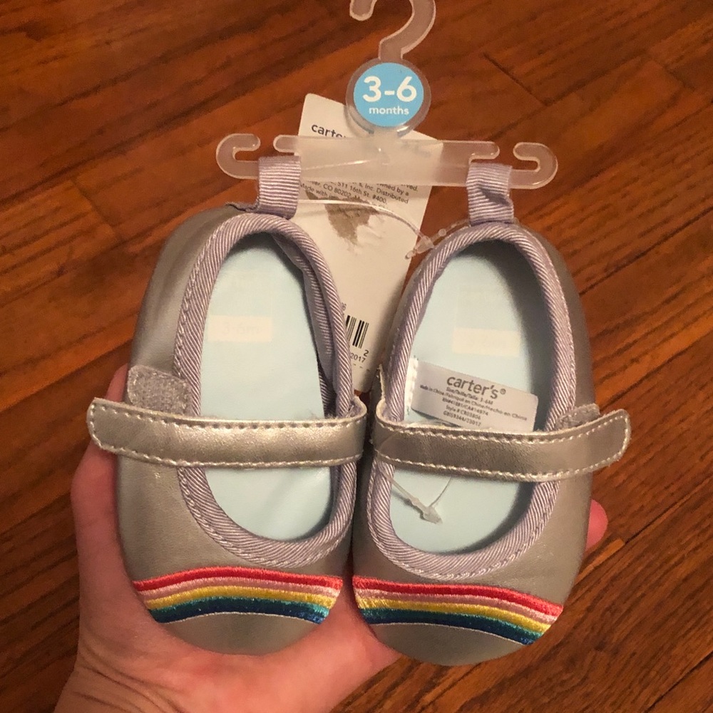 3-6 months slip on silver dress crib shoes